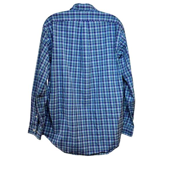 Polo Ralph Lauren Classic Fit Button Down Shirt Men 15 1/2 M Blue Plaid Red Pony - Picture 2 of 4